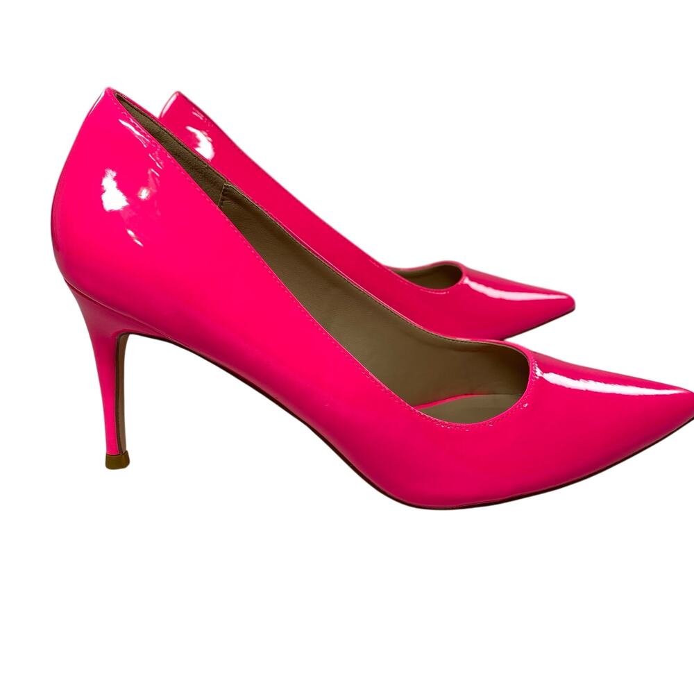 Genshuo Neon Hot Pink High‑Gloss Heels • Size 8 • Pointed Toe • 3” Pumps